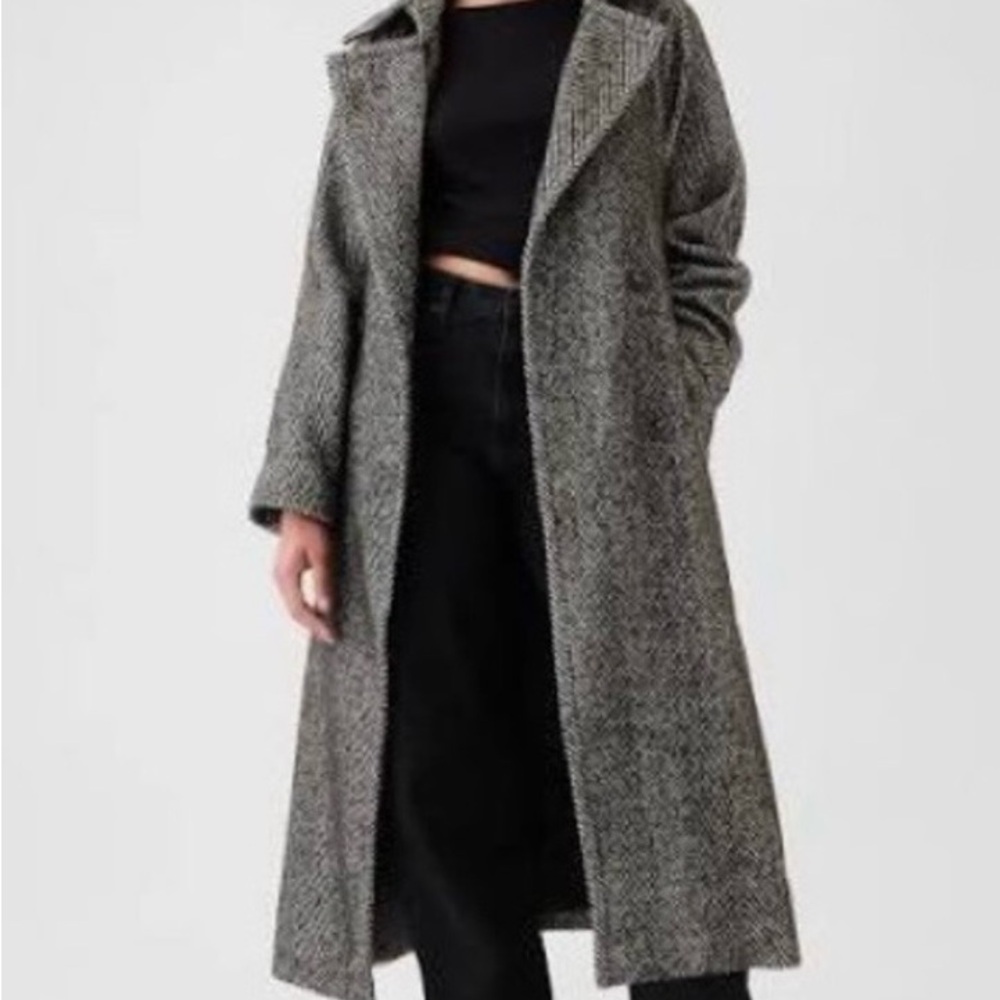 GAP Long Grey Herringbone Trench Coat